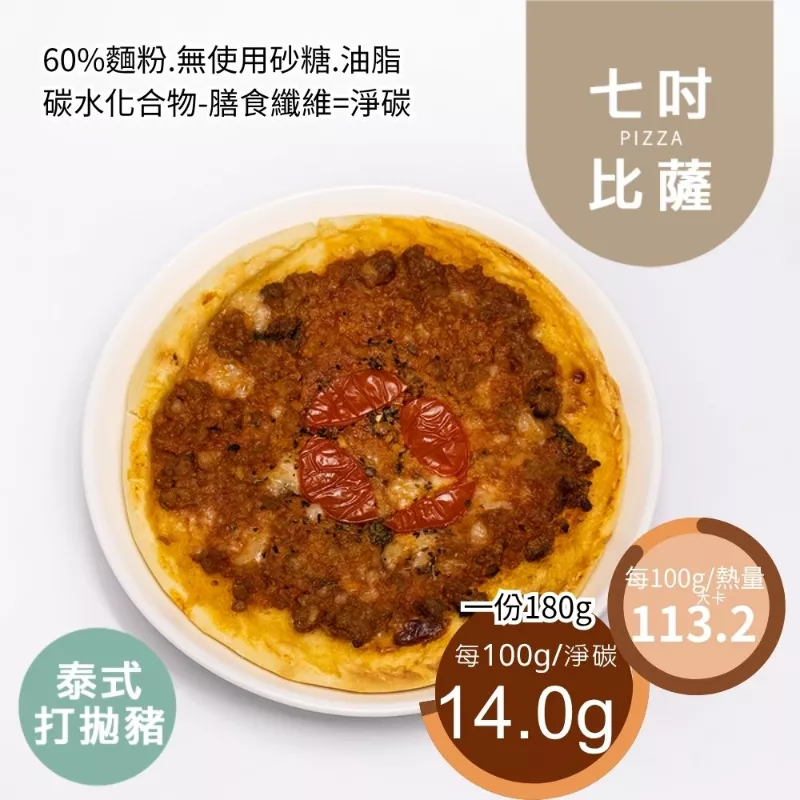 泰式打拋豬PIZZA七吋 取代40%麵粉