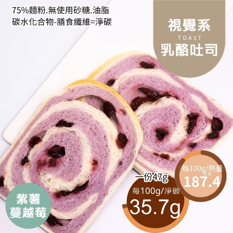 紫薯蔓越莓流淚乳酪吐司 Toast 取代25%麵粉